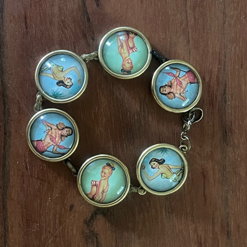 Vintage whimsical bracelet with bathing beauties- 7” long